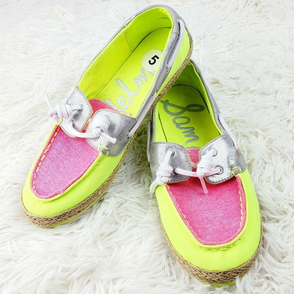 Sam Edelman Sebastian Neon Green Pink Loafers Sz 5 - Picture 1 of 6